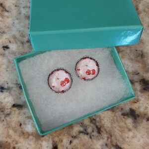 Cherry Design Earrings in Silver